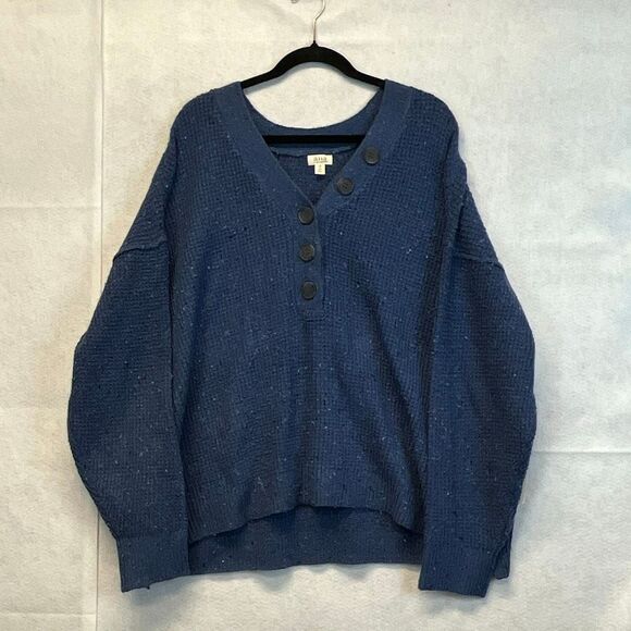 NWT a.n.a. Women’s 2X Sweater Y Neck Pullover Bijou Blue Drop Shoulder Stretch - Picture 4 of 16